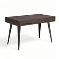 Bureau van hout met zwart stalen poten en twee lades 120 x 60 x 75cm
