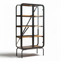 Vitrine kast van staal en glas met houten planken 80 x 40 x 180cm