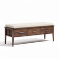 Houten bank met opbergruimte en stoffen kussen 120 x 40 x 45cm