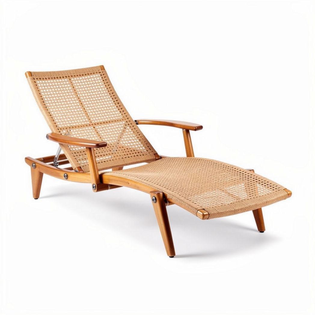 Ligstoel van bamboe met handgeweven rietafwerking 150 x 70 x 90cm