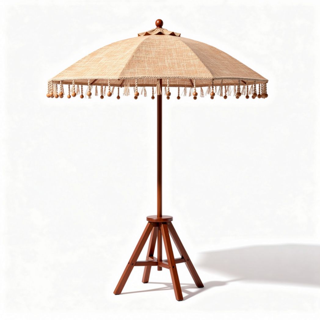 Parasol met houten frame en rieten kap 150 x 150 x 240cm naturel bruin