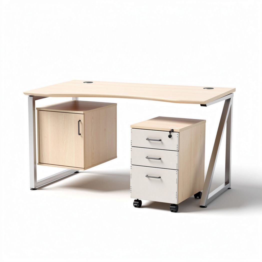 Bureau met opbergkast en ladeblok van hout en metaal 120 x 60 x 75cm
