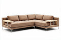 Hoekbank met geïntegreerde tafeltjes in bruin stof 240 x 180 x 75cm